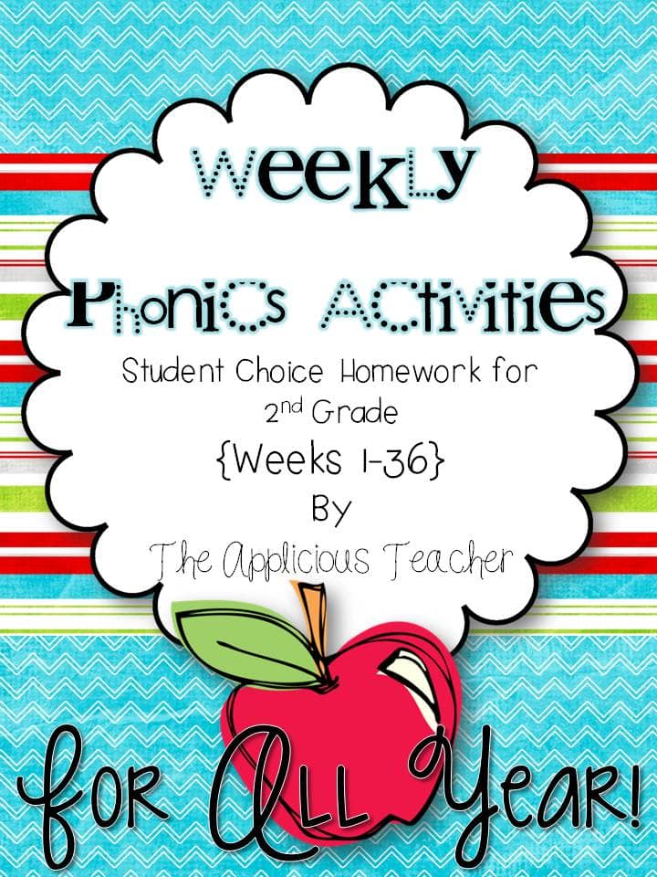 Weekly Phonics Activities- Student choice Homework for the entire year! 