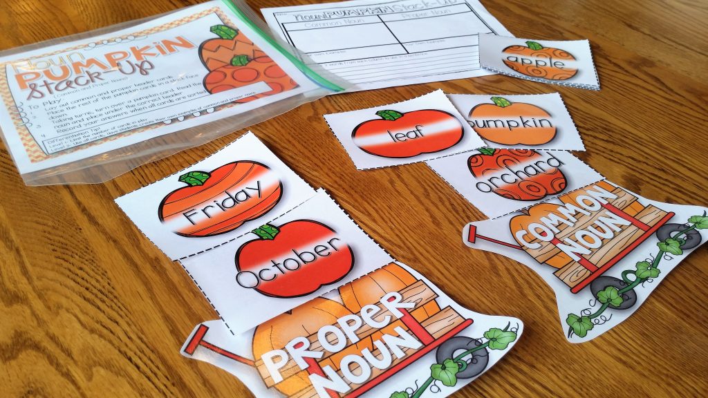 Pumpkin nouns sorting game for proper and common nouns