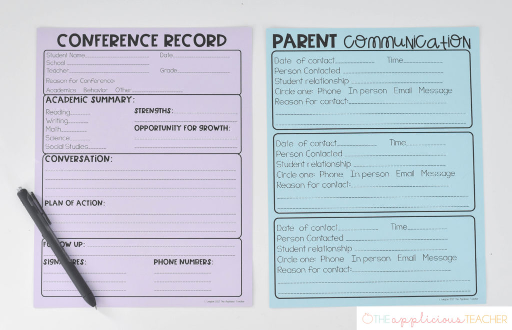 parent conference form and parent communication log