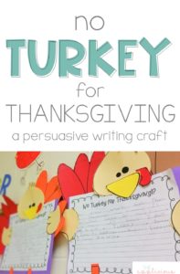 No turkey for Thanksgiving Writing Craft- perfect writing activity for thanksgiving. Students write a persuasive essay explaining convincing people to eat something other than turkey on Thanksgiving Day.