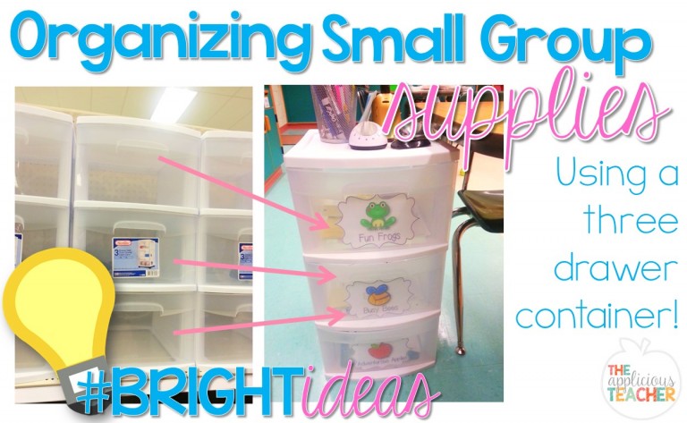 Organize your small group supplies with a 3 drawer storage container. Assign each drawer to one of your groups, then pull and fill supplies each week. Tuck it underneath your table when it's not in use.