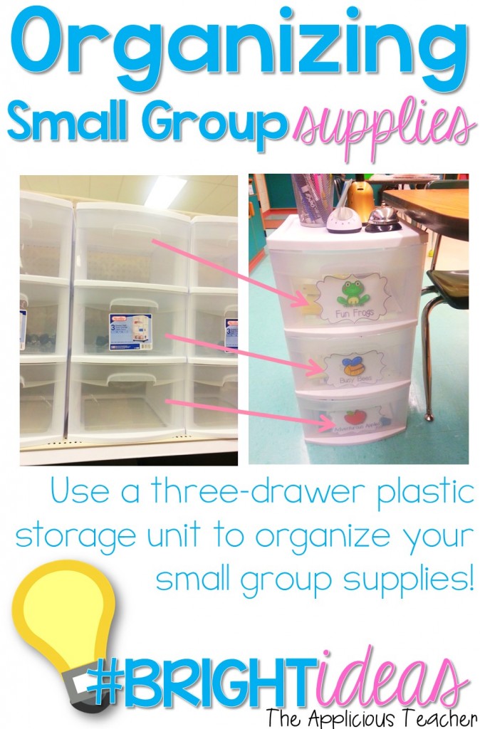 Great tip for organizing your small group supplies!  Just fill each drawer with the group materials for the week.  No more searching around and wasting time!