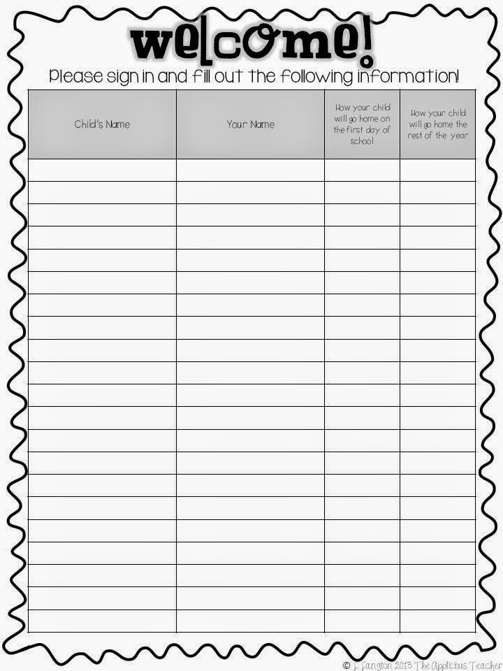 Meet the Teacher Sign in sheet for parents