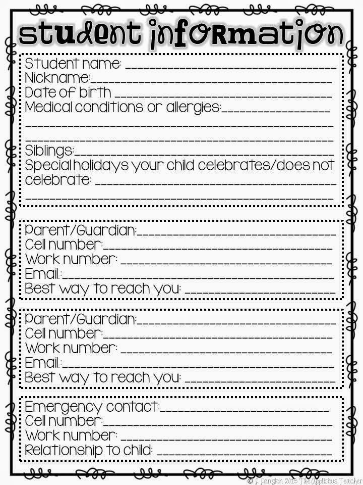 student information sheet