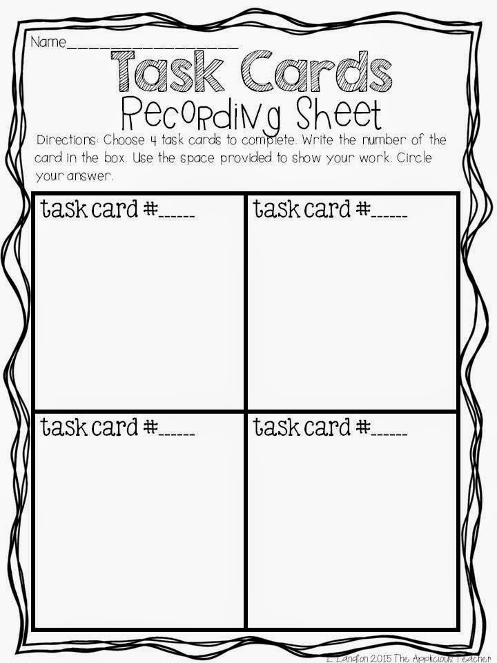 task card activity ideas recording sheet