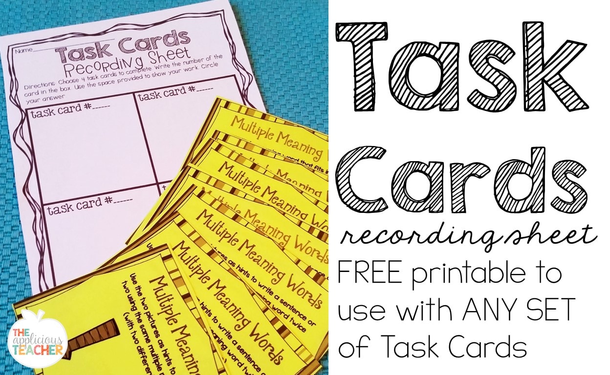 Task card recording sheet- now you can help your students complete task cards without having to do ALL of the stack!