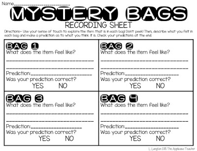 Mystery bags recording sheet