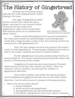 An article about The history of Gingerbread- great informational text for a gingerbread man unit! 