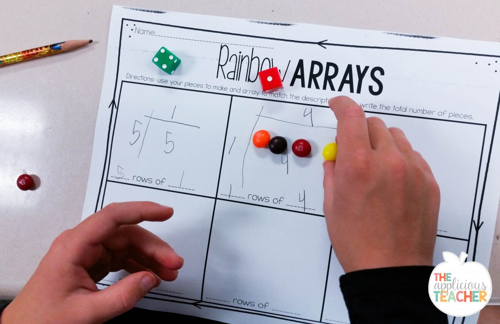 rainbow array- super cute activity building arrays using skittles