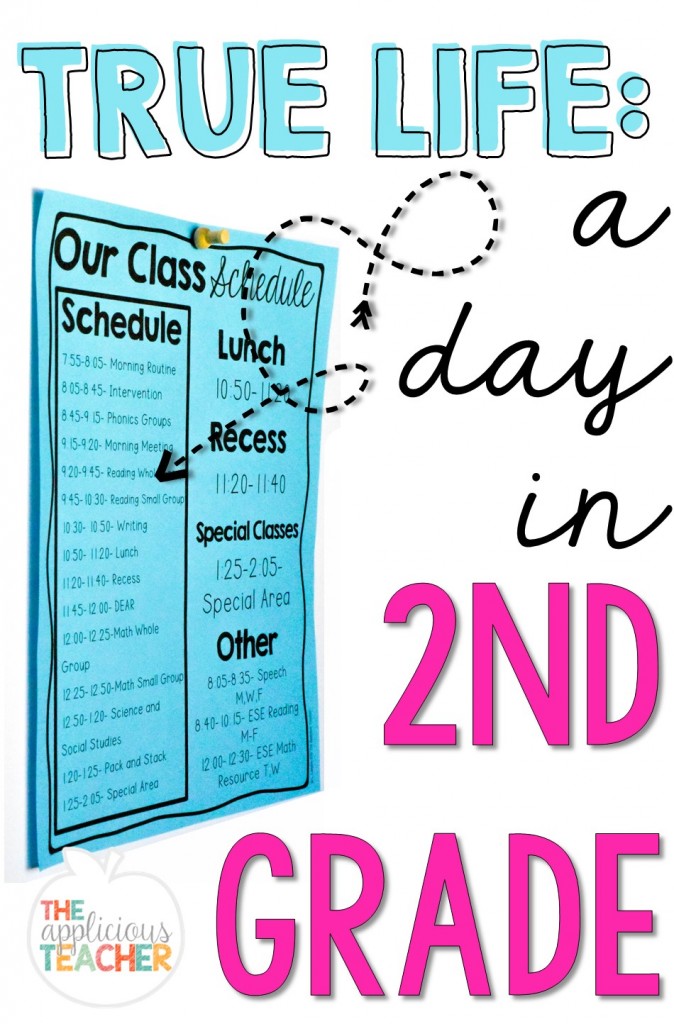 A look at a second grade schedule. Perfect post to answer the question, "What do you DO all day?" theAppliciousteacher.com #backtoschool #secondgrade #schedule