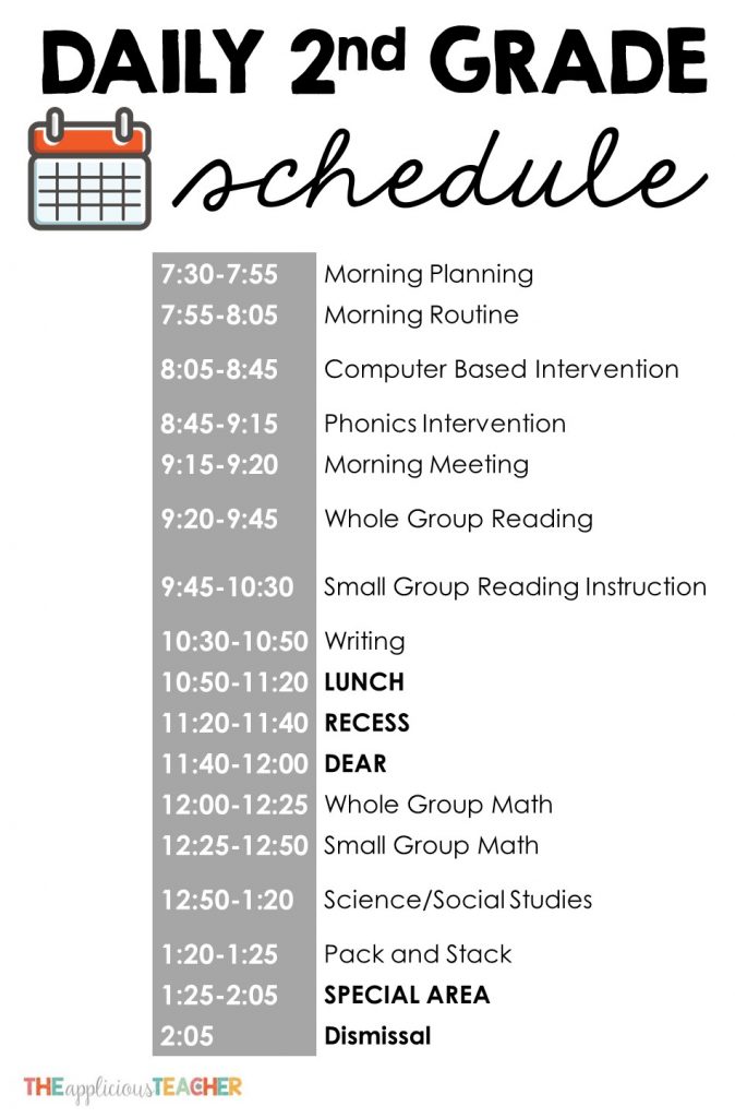 Second Grade Schedule The Applicious Teacher