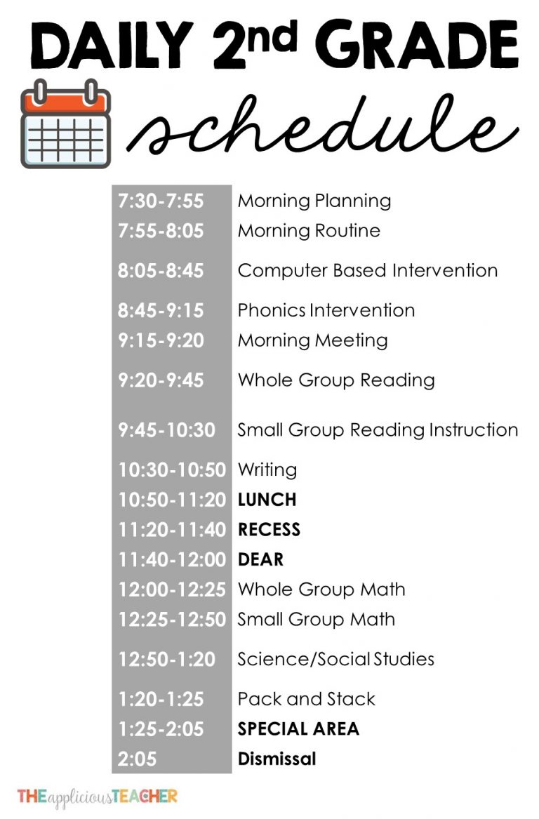 2nd grade homework schedule