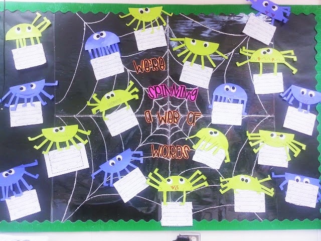spider bulletin board with sparkle web