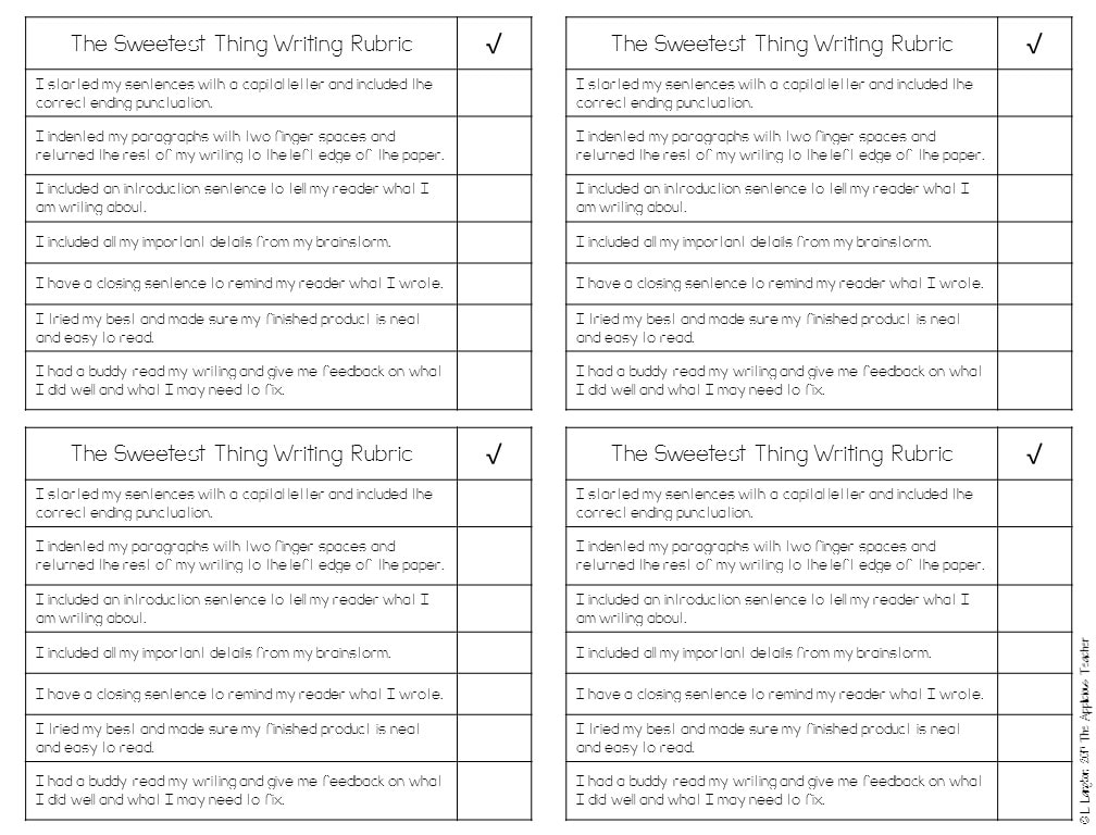 Valentine's Day writing craft rubric