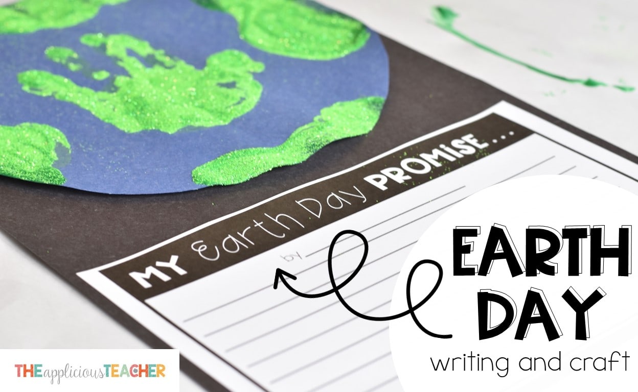 Earth day wriitng and craft freebie. Cute craft of painted earth with hand print for Earth Day