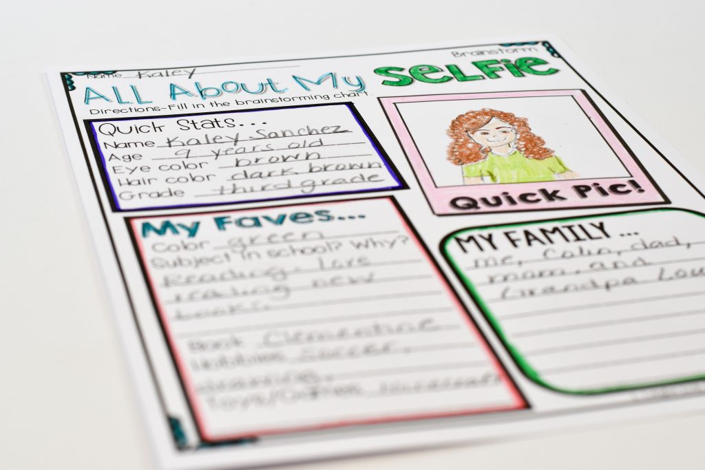 All About My Selfie brainstorm sheet- this one is perfect for big kids!