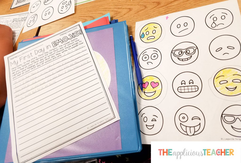 My first day in emojis writing activity for back to school