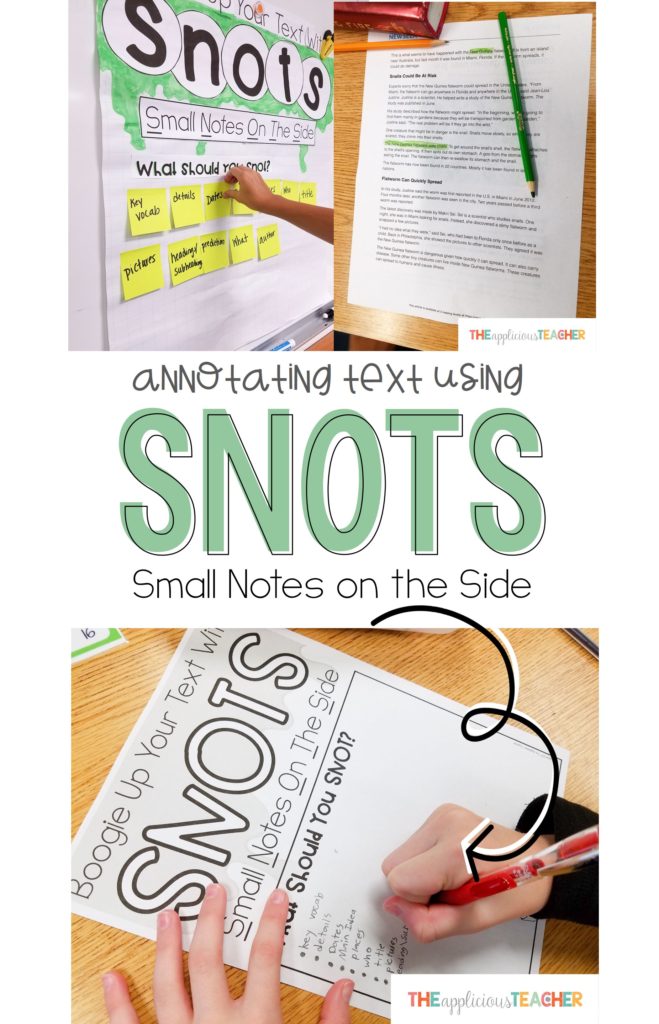 Want your students to annotate the text in a meaningful and engaging way? Teach them to SNOT all over their paper! Small notes on the side