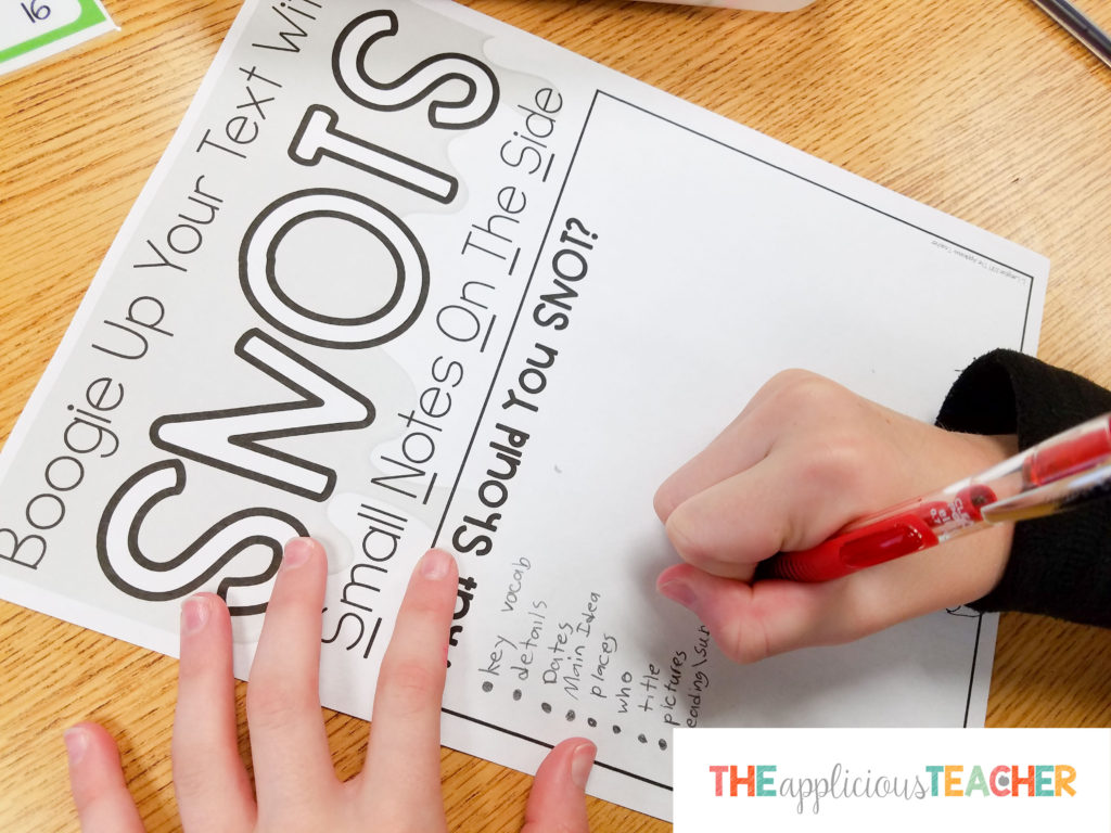 Personal SNOTS poster so students can reference what can be snotted while they are reading