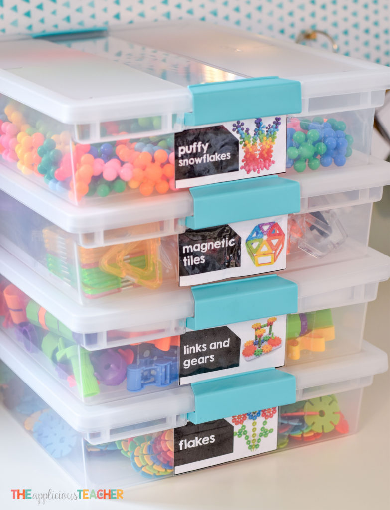 Classroom STEM Lab plastic organizers with clips-TheAppliciousTeacher.com