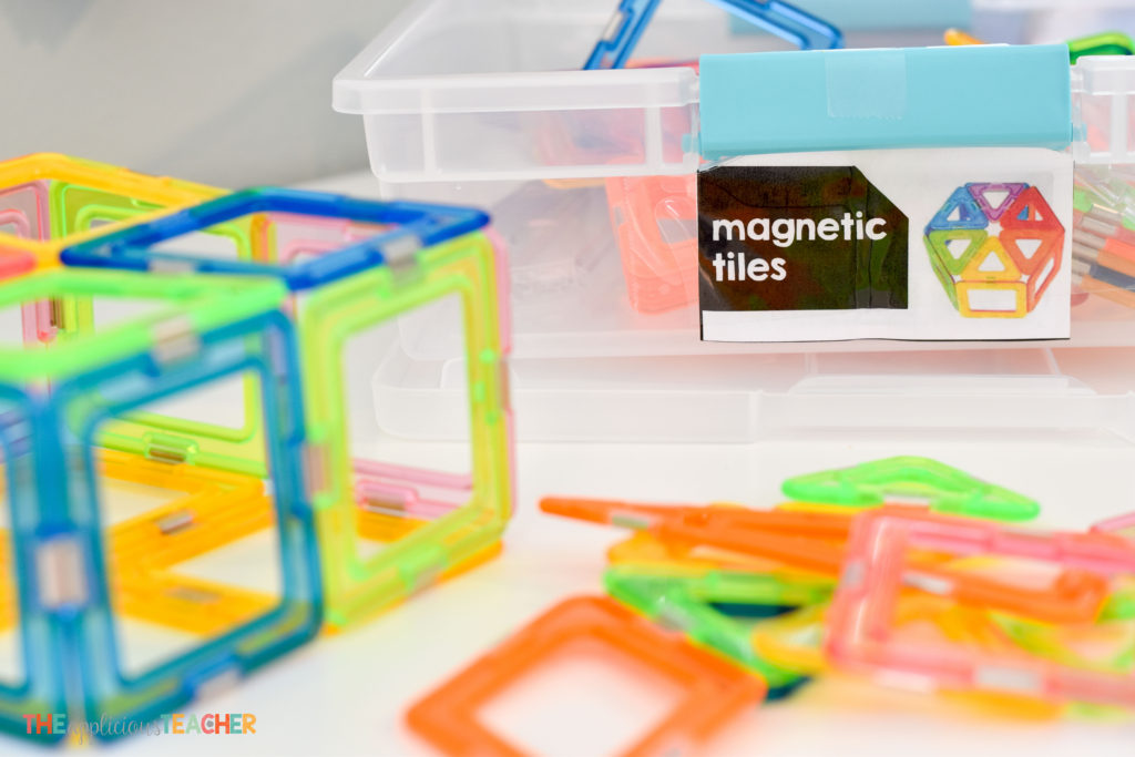 Classroom STEM Lab materials- magnetic tiles TheAppliciousTeacher.com