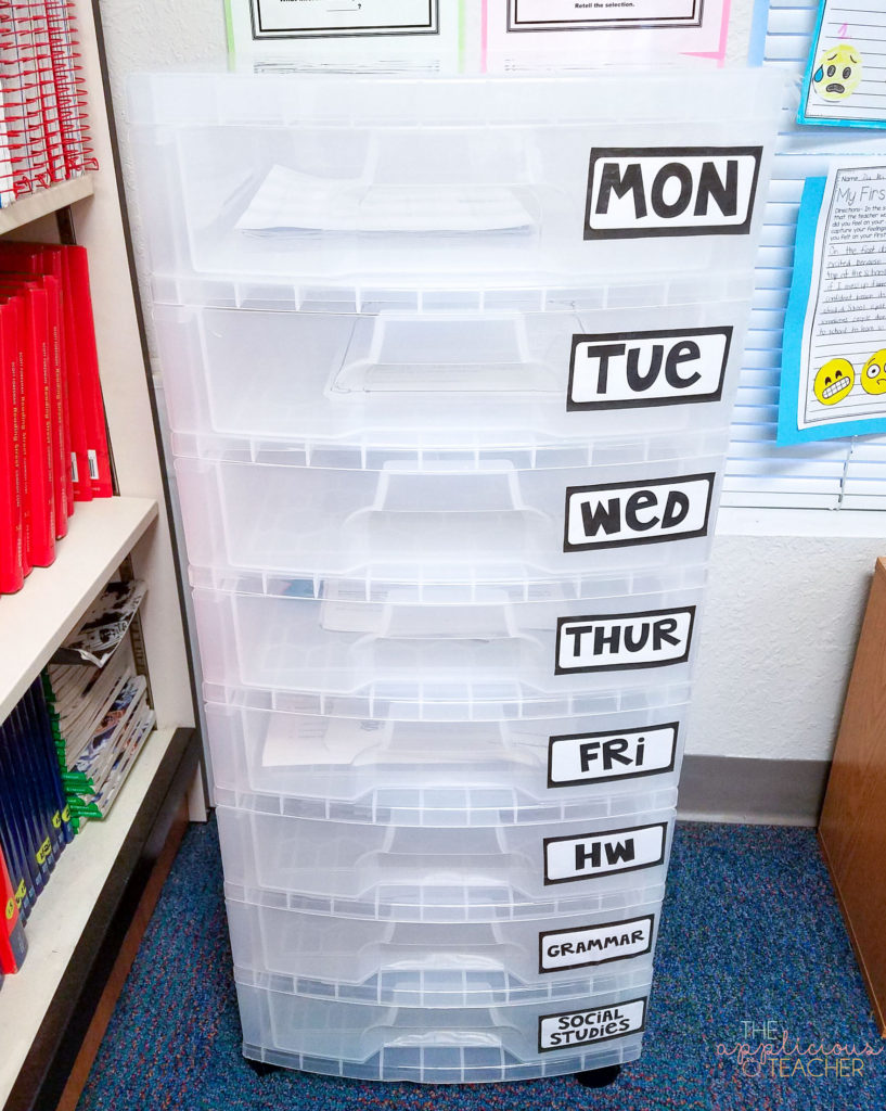 Weekly storage drawers help keep your materials for the week organized and ready when you are
