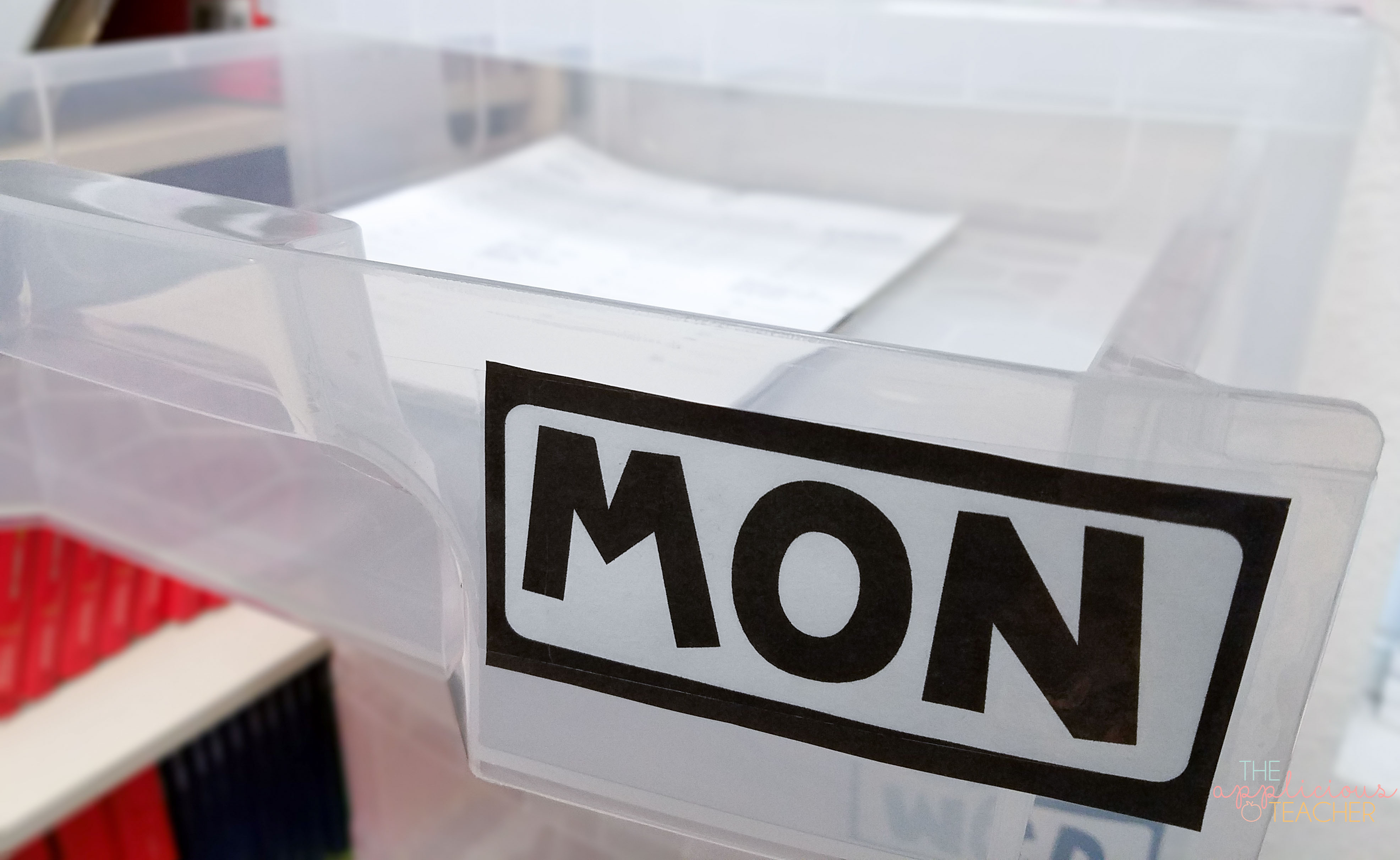 keep all your materials for the day organized in a weekly drawer organizer