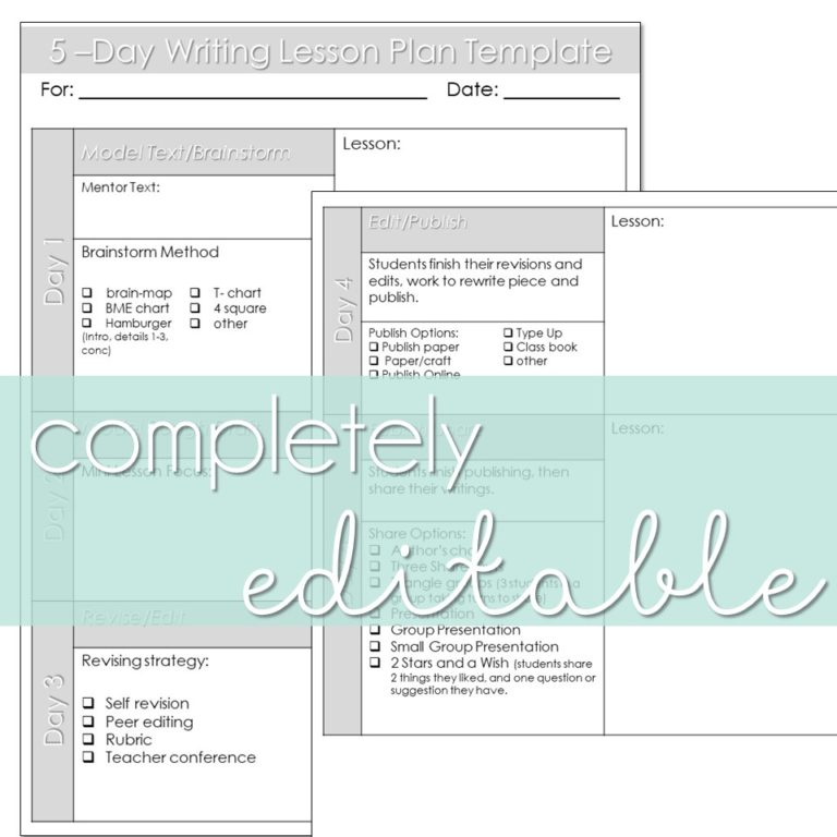 5 day lesson plan template editable pic The Applicious Teacher