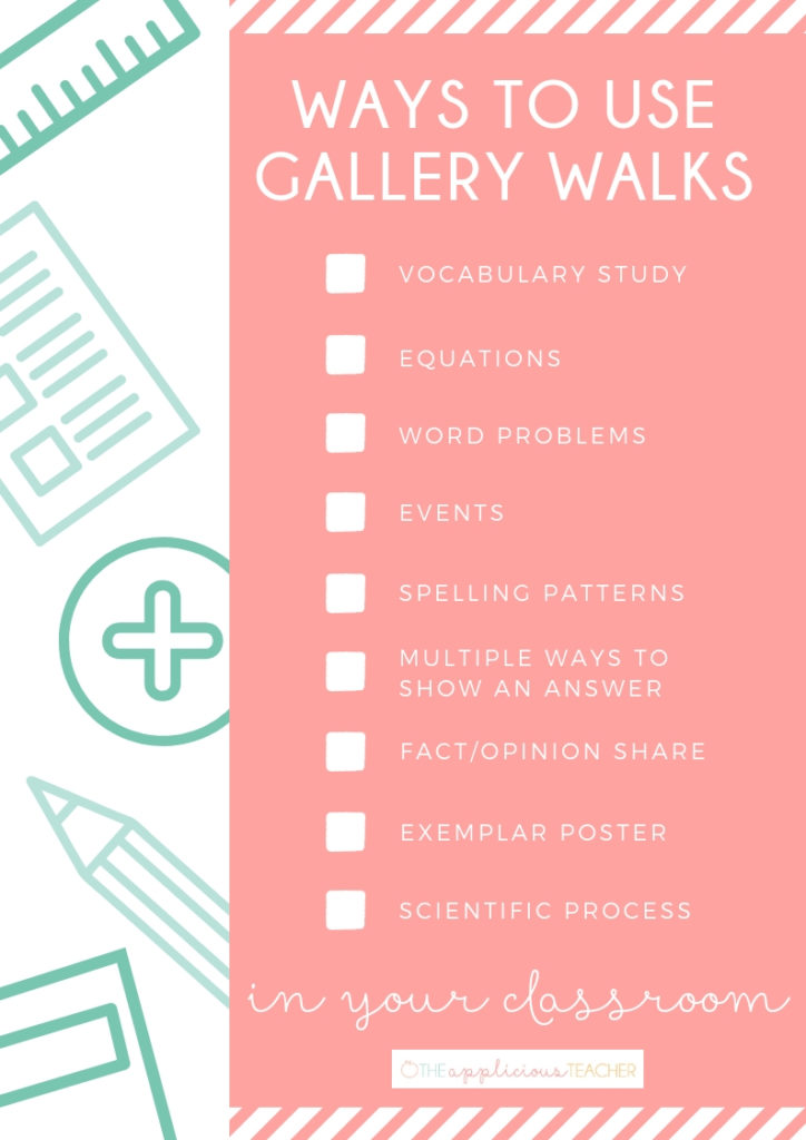 Different ideas for using gallery walks in your classroom! TheAppliciousTeacher.com #teachingstrategies #vocabularybuilders #2ndgrade #3rdgrade