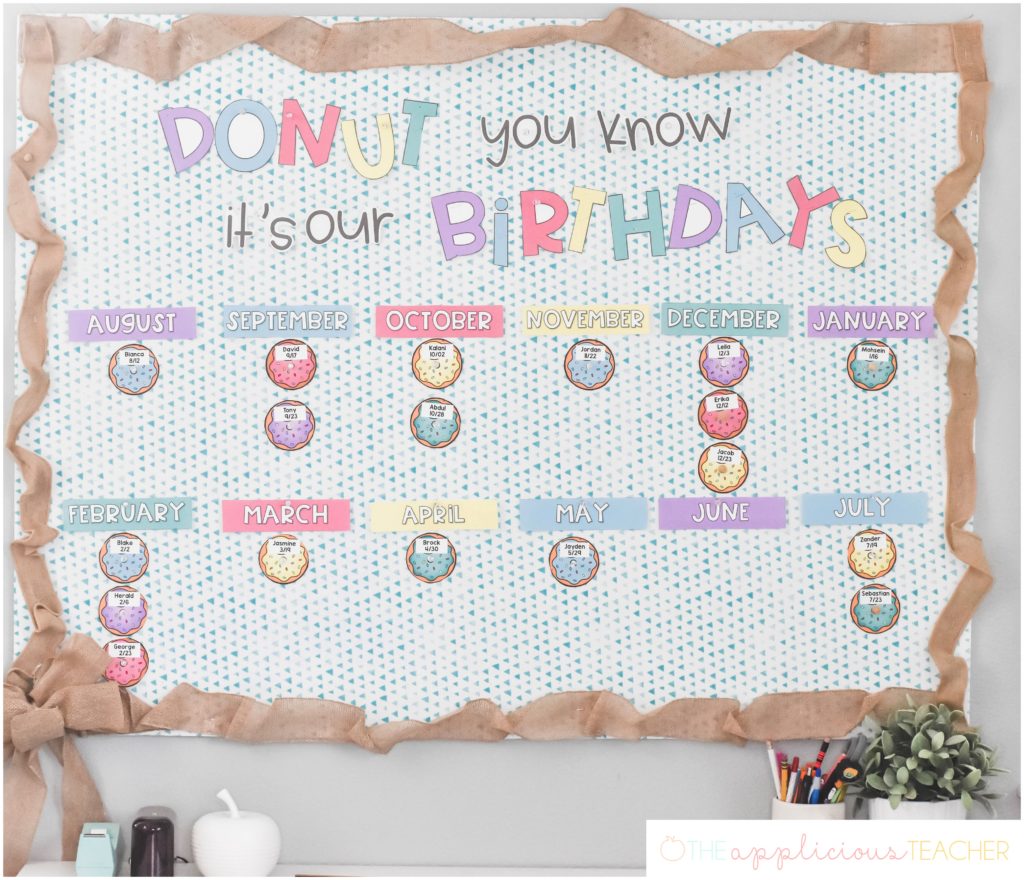 student birthday bulletin board idea. Love this donut themed birthday bulletin board