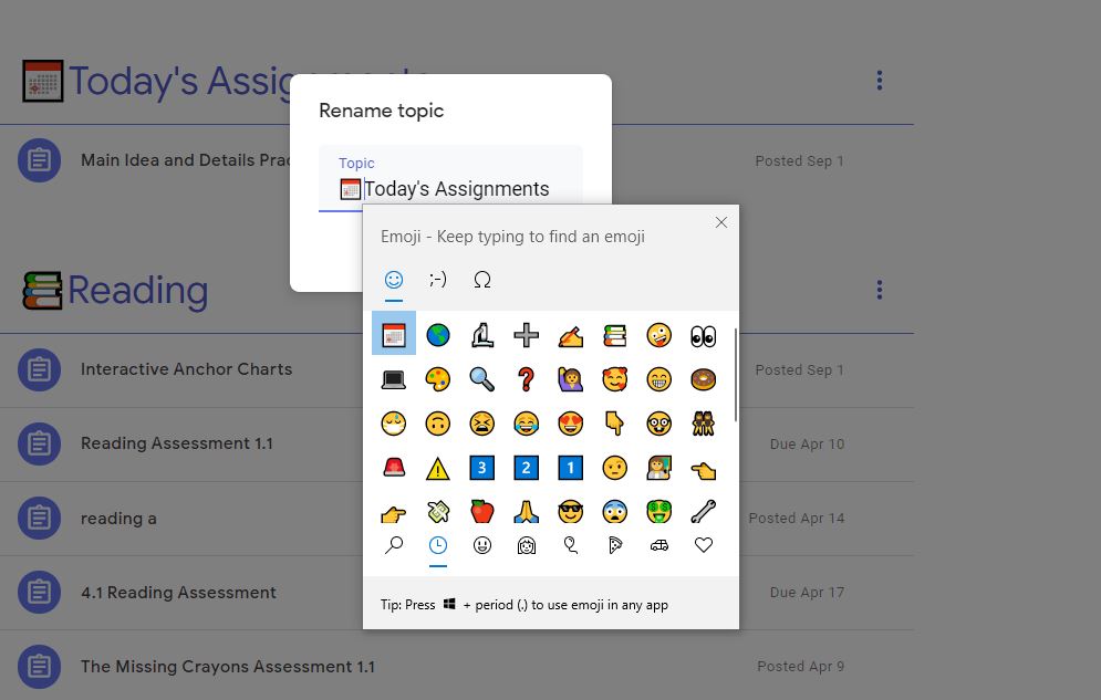 emojis in google classroom