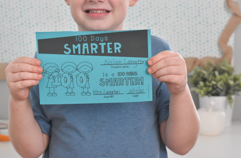 100 Days Smarter certificate for the 100th day of school