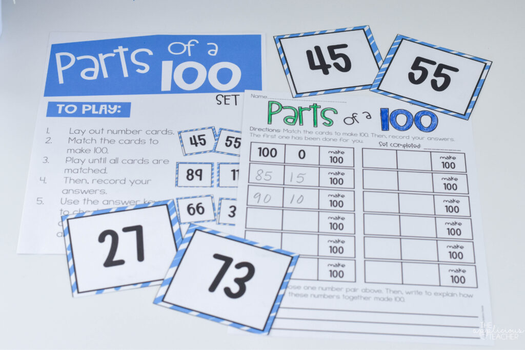 parts of 100 game- perfect for the 100th day of school