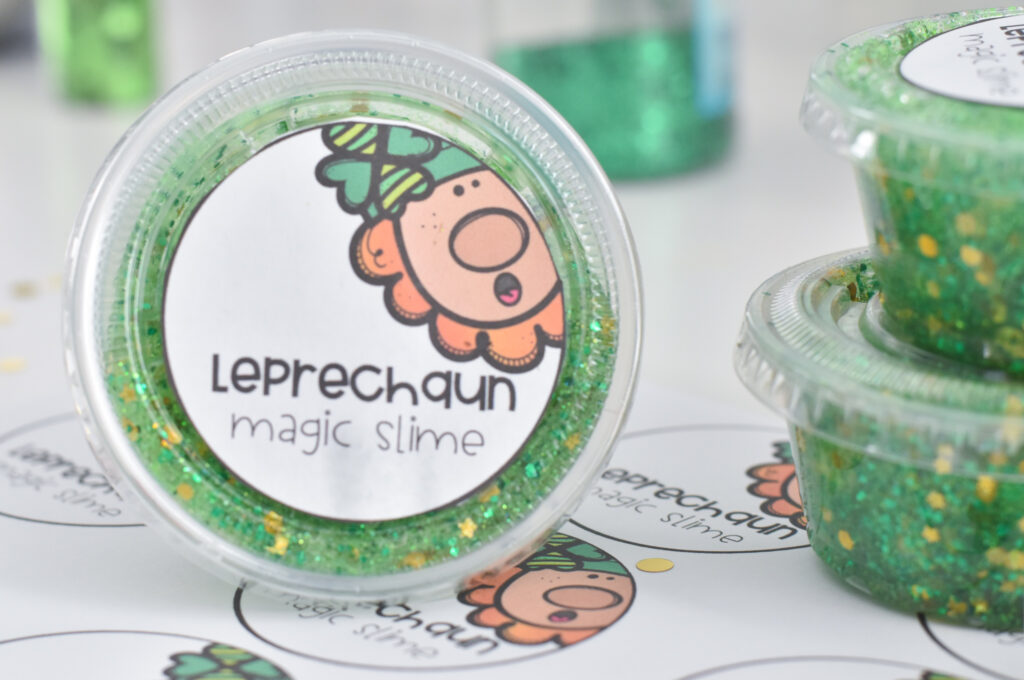 leprechaun glitter slime label