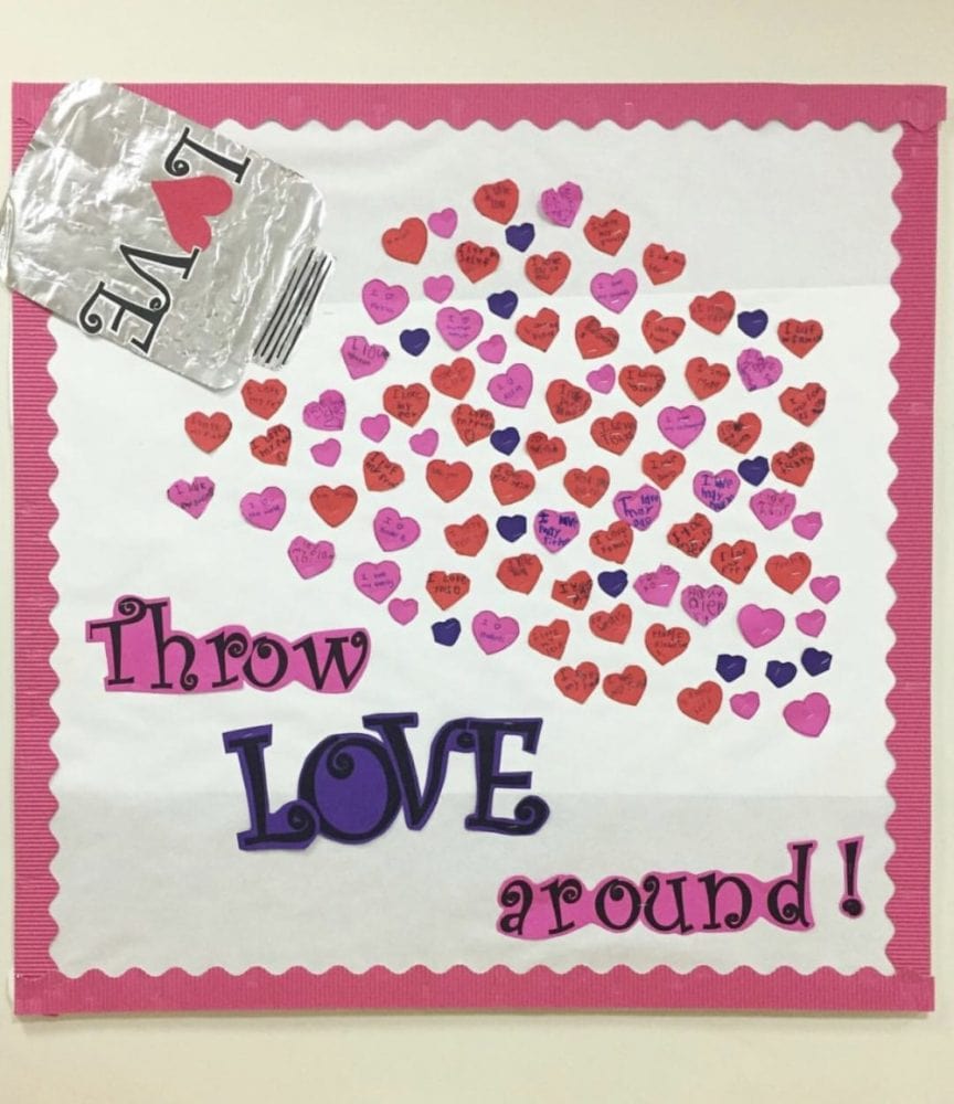February Bulletin board idea- Throw Love around like confetti
