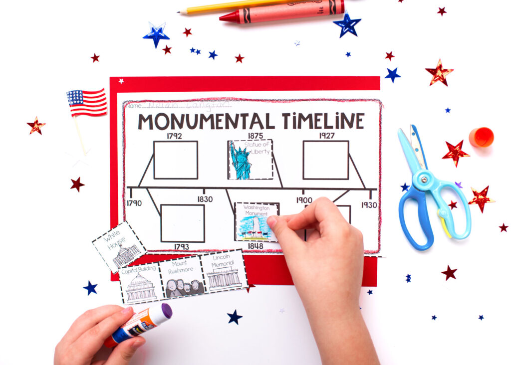 national monuments timeline cut and paste activity