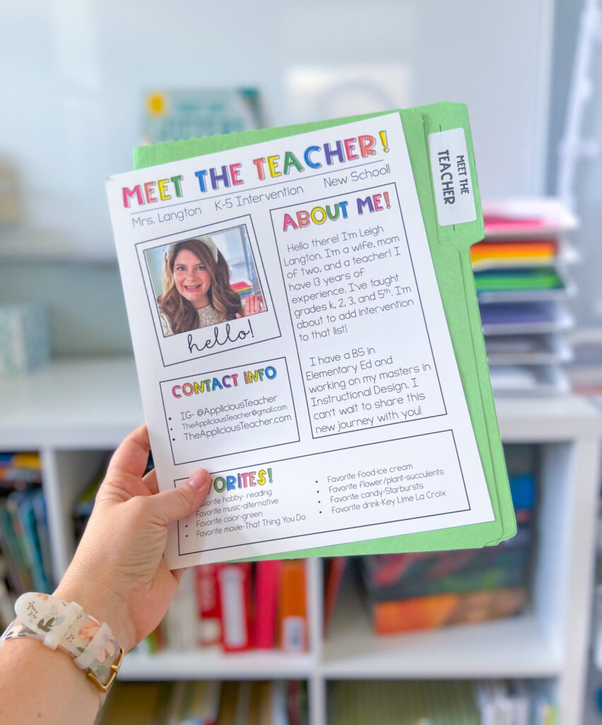 Meet the Teacher information sheet- 