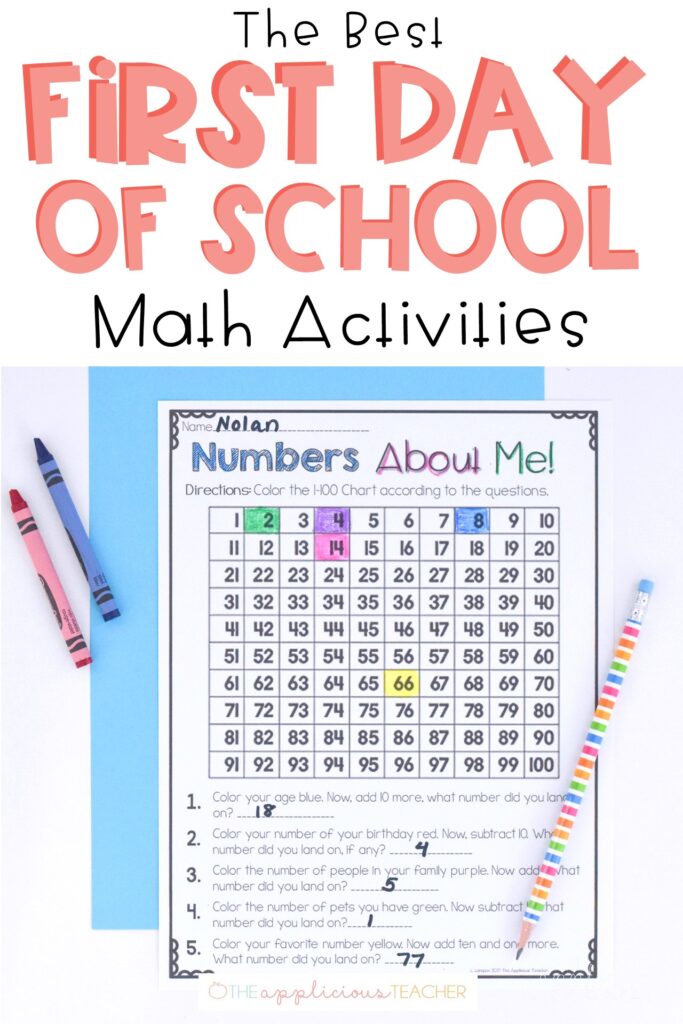 First Day Of School Math Activities Grade 1