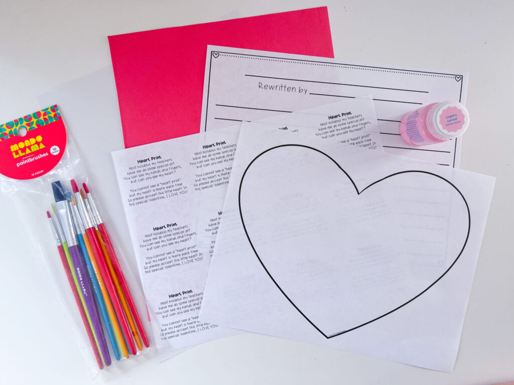 heart print valentines 
 day hand print craft materials