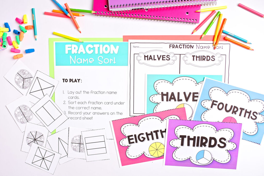 halves, thirds, and fourths fractions for 2nd grade