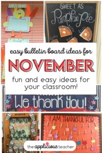 Easy november bulletin board ideas. Such easy and fun bulltin board ideas! TheAppliciousTeacher.com
