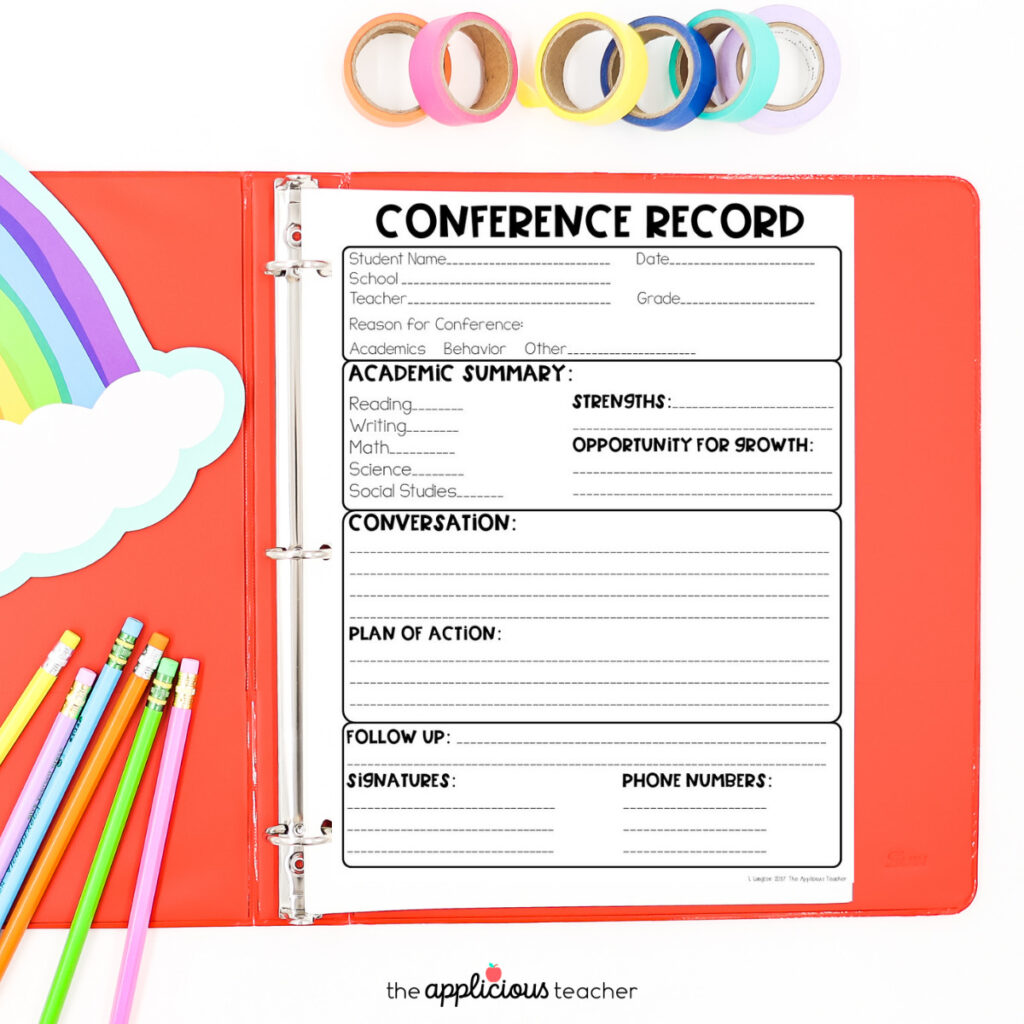 conference form- record of conference form for parent teacher conference