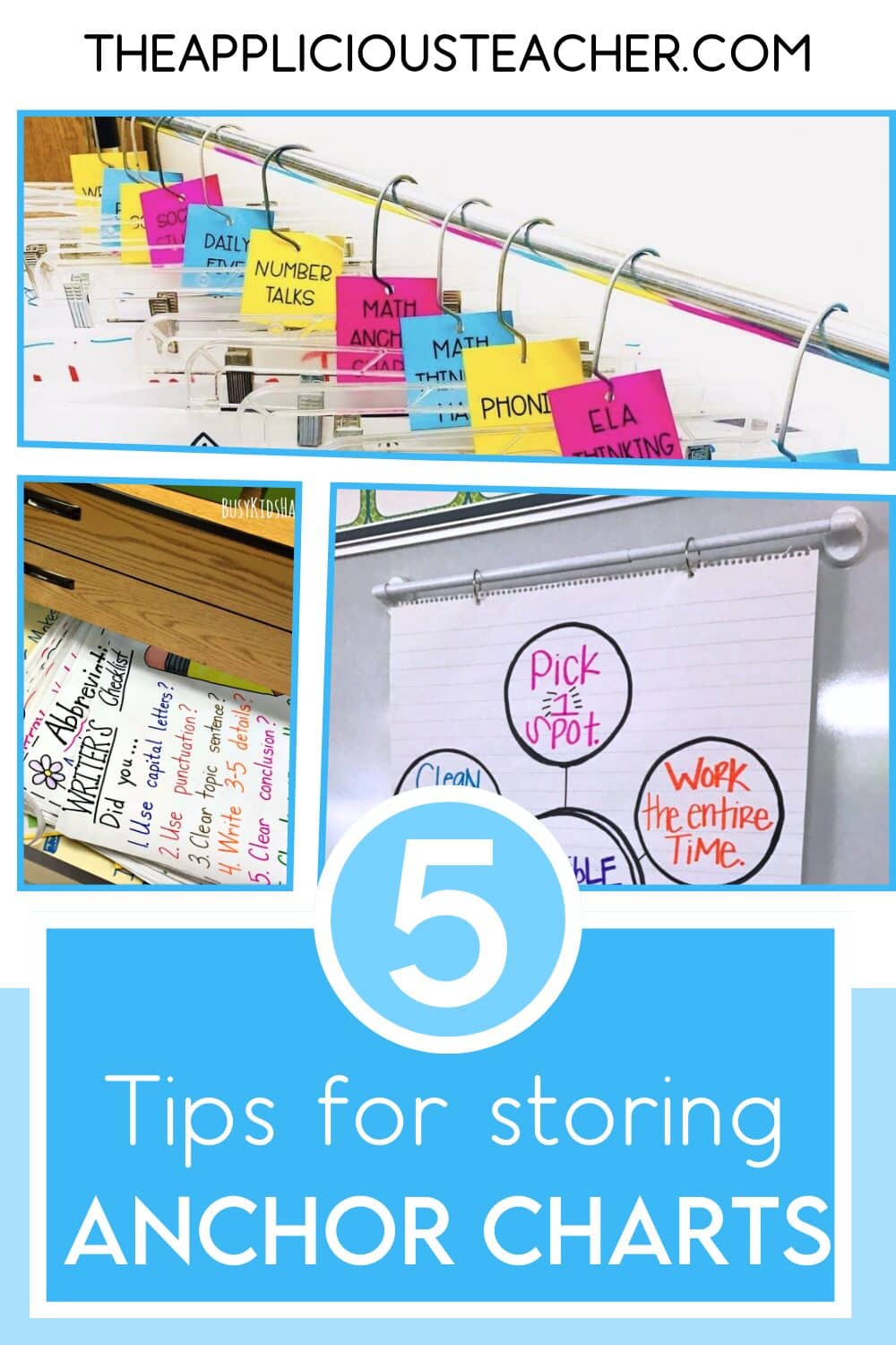 Genius hacks for anchor chart storage. Love these simple ways for storing anchor charts. TheAppliciousTeacher.com